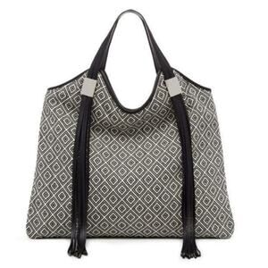 Ella Moss Shoulder Strap Tapestry Print Oversized Fabric Purse Fringe Dust Bag